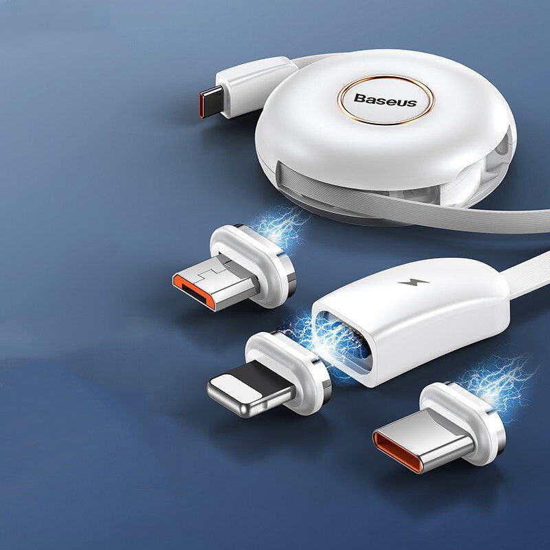 3-in-1 Portable Stretchable USB-C Charging Cable, with Magnetic Connectors (USB-C, Lightning & Micro), for Phone, Tablet & More