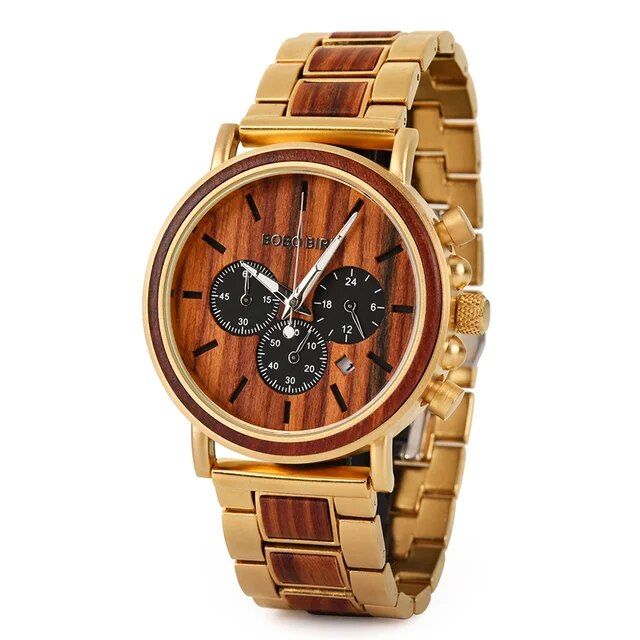 Wood and Metal Strap Watch Quartz Watch