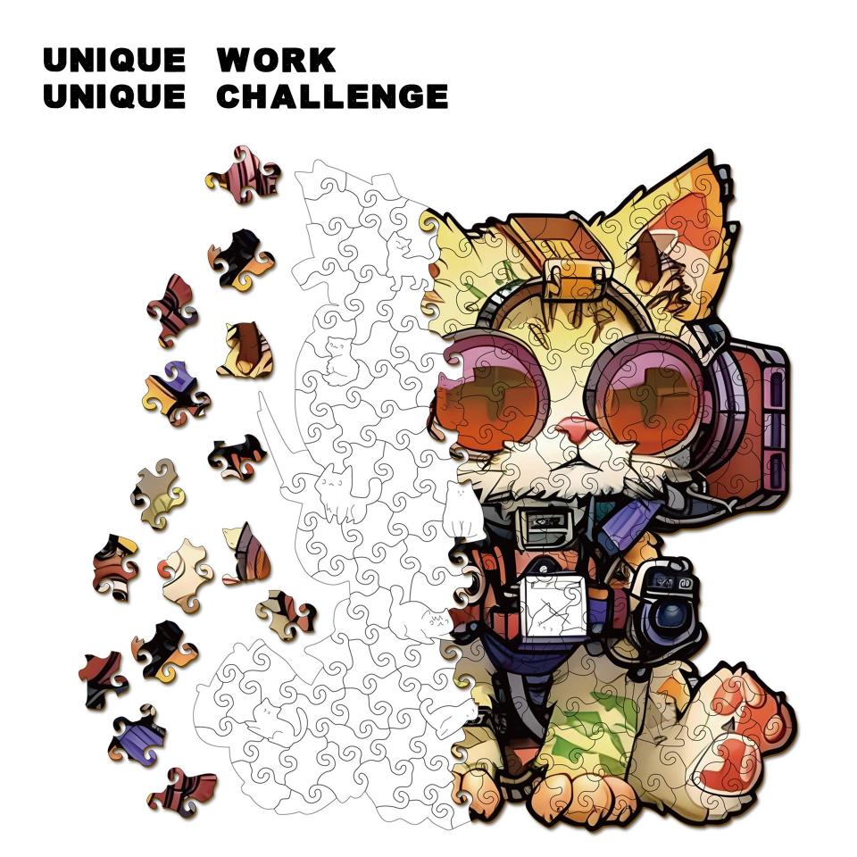 Cat Wearing Headphones Wooden Jigsaw Puzzles