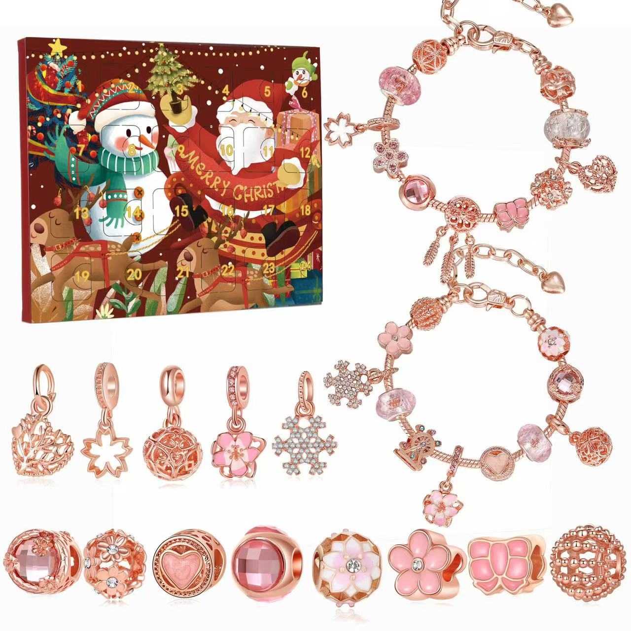 DIY Christmas Advent Calendar Charm Set | Pink Gold
