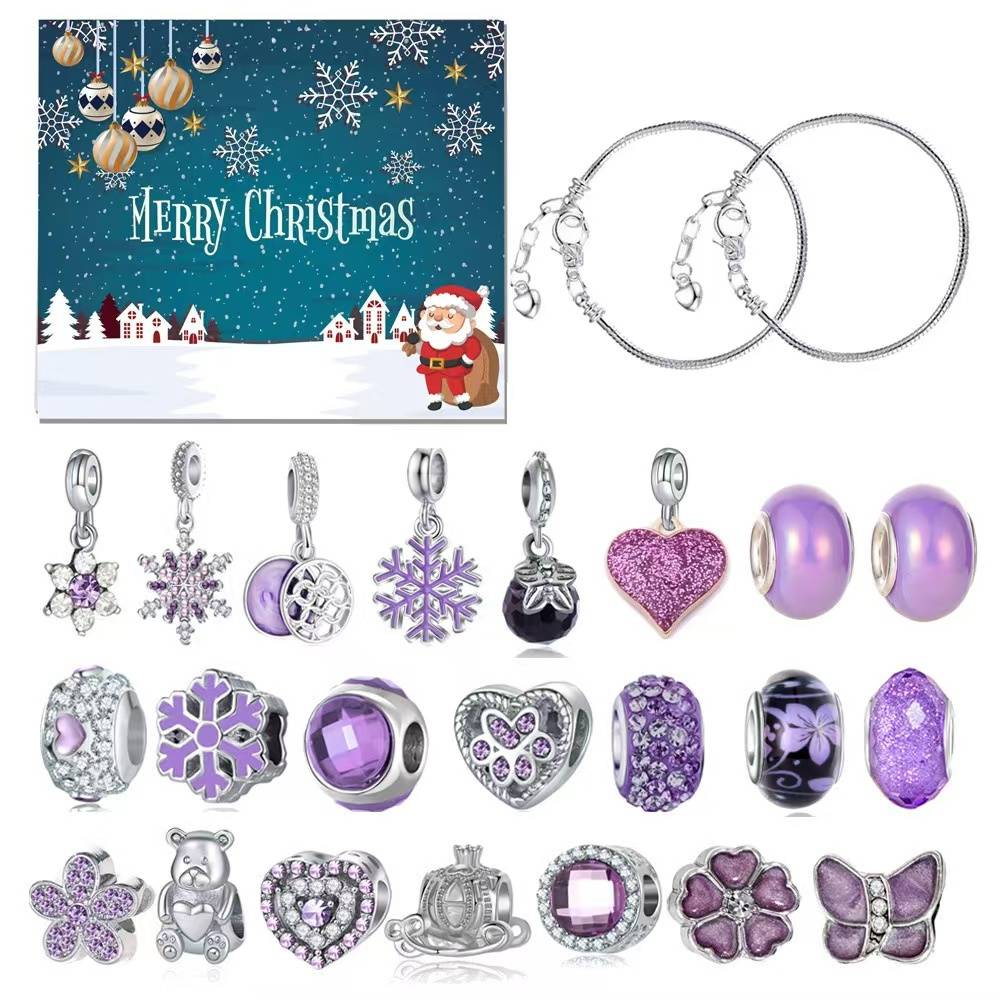 Christmas Advent Calendar Charm Bracelet Set | Purple Snowflakes