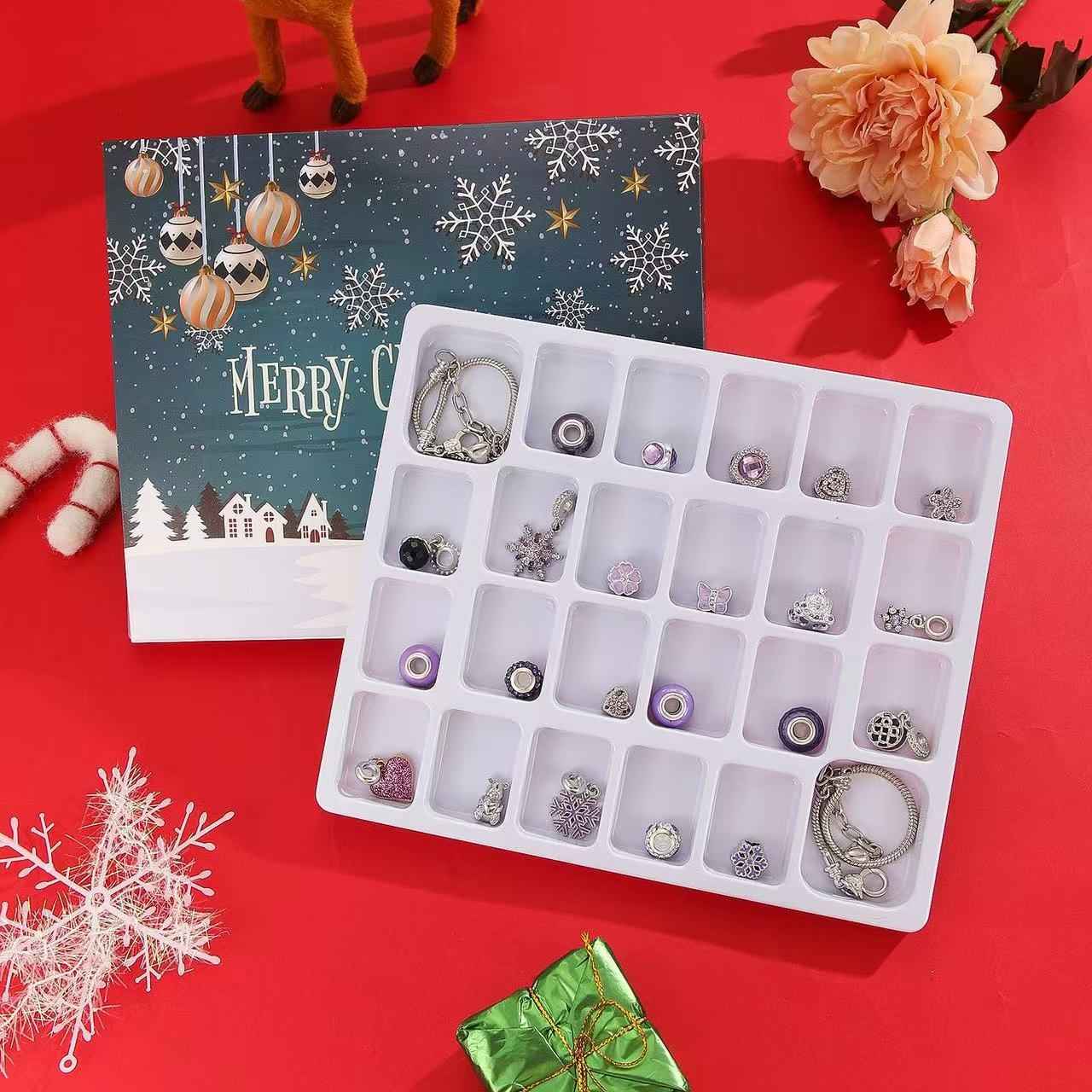 Christmas Advent Calendar Charm Bracelet Set | Purple Snowflakes