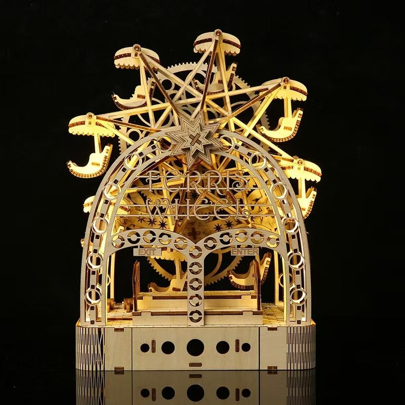 Hand Cranked Ferris Wheel 3D Wooden Puzzle