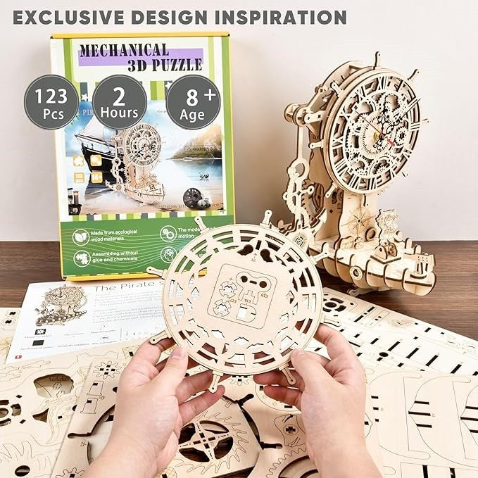 Pirate Ship Clock 3D Wooden Puzzle