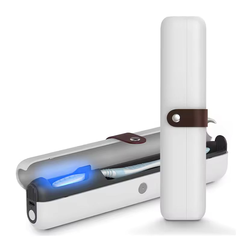 Portable UV Sterilization Toothbrush Case, Powered by Solar Energy, with Built-in Mirror, Toothpaste and Floss Holder, for Travel & Everyday Use