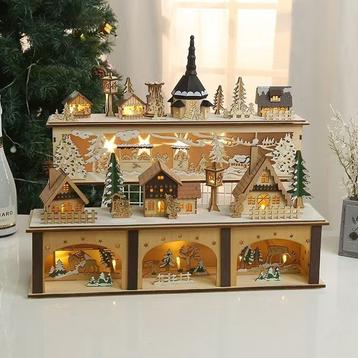 Pre-lit Wooden Christmas Town Tabletop Decoration