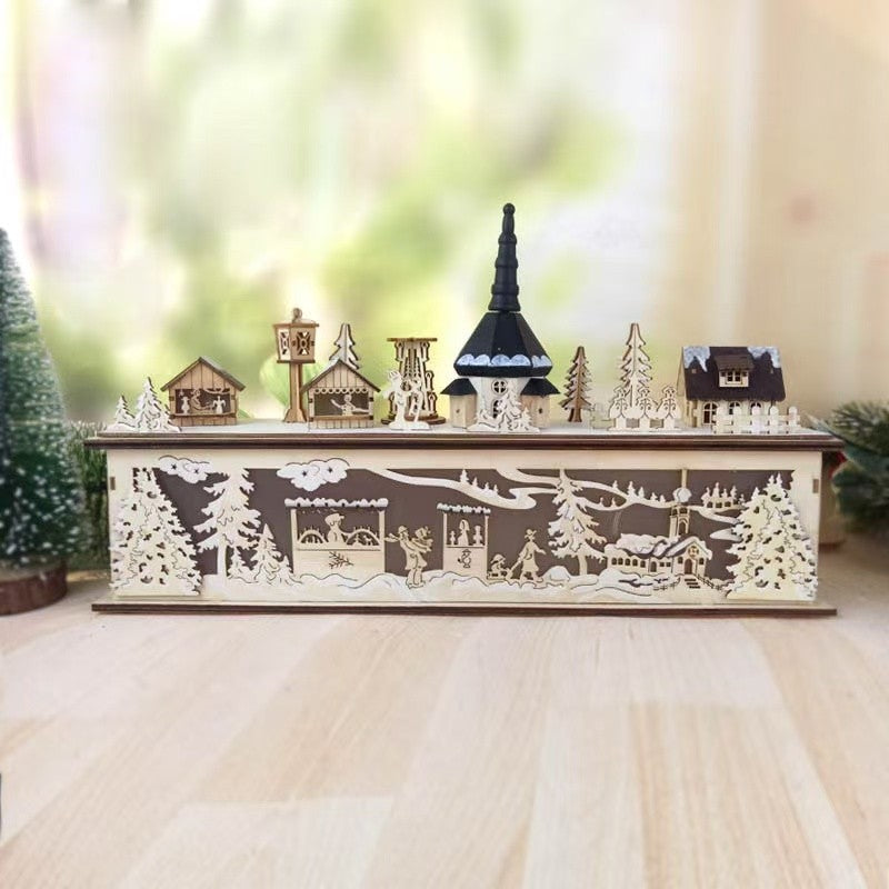 Pre-lit Wooden Christmas Town Tabletop Decoration