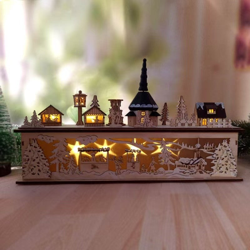 Pre-lit Wooden Christmas Town Tabletop Decoration
