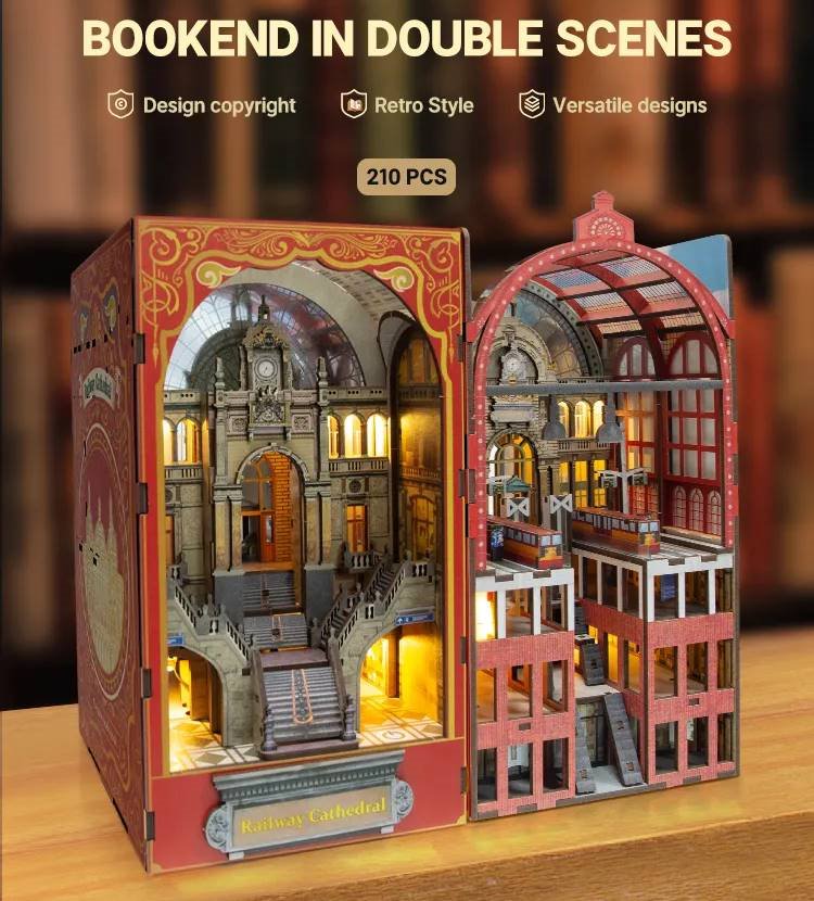 Railway Cathedral | DIY Book Nook Kit | Bookend in Double Scenes