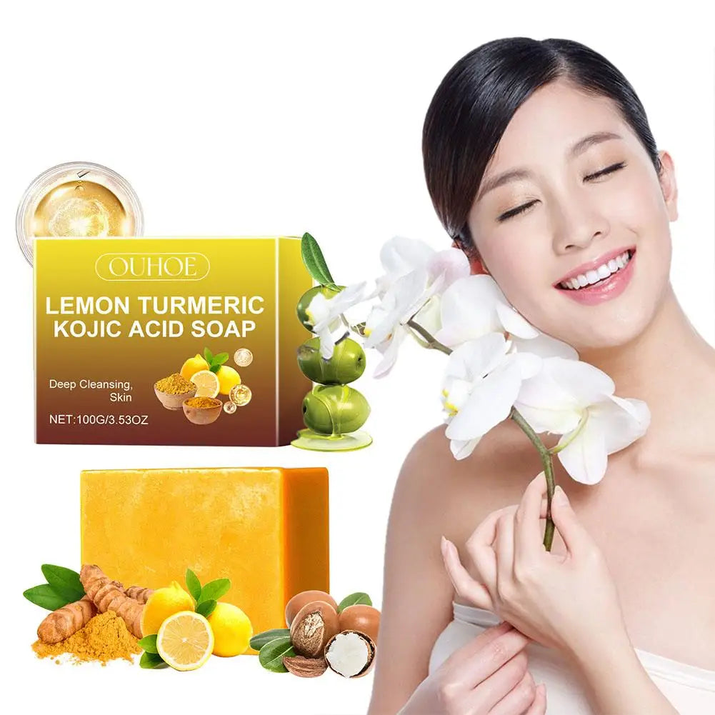 Lemon Turmeric Kojic Acid Soap Natural Brightening Face Skin Care