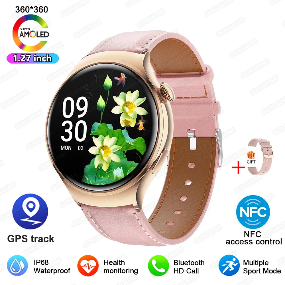 AMOLED Display Luxury Women Smart Watch with Bluetooth Calling Health Tracker