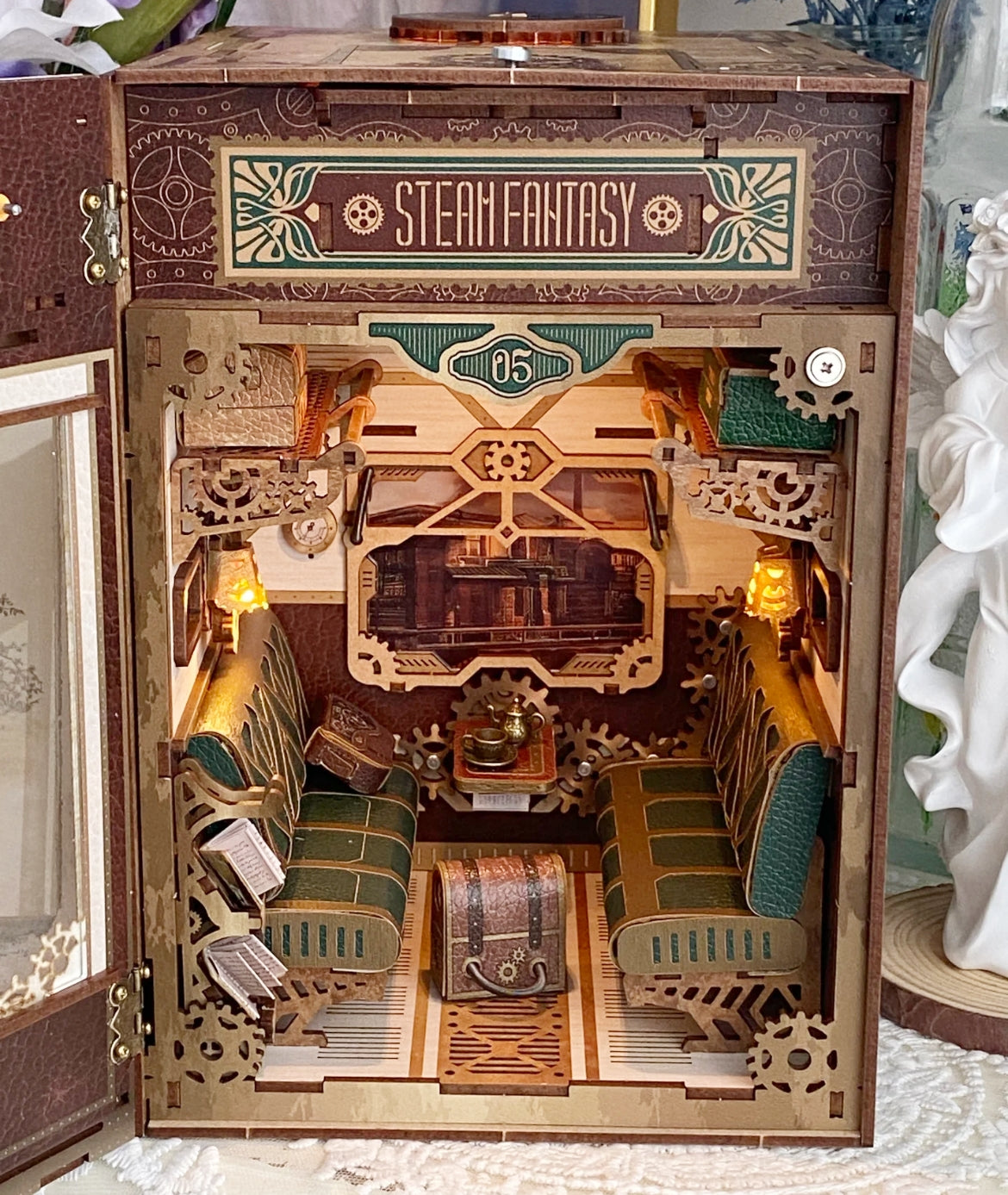 Steampunk Fantasy | Infinite Train Cabin DIY Book Nook Kit | Motion Scene