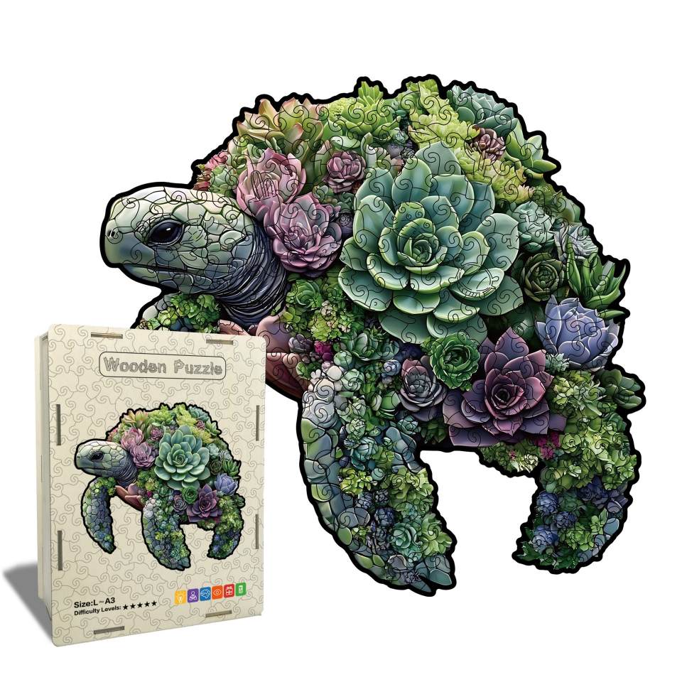 Succulent Turtle Wooden Jigsaw Puzzle