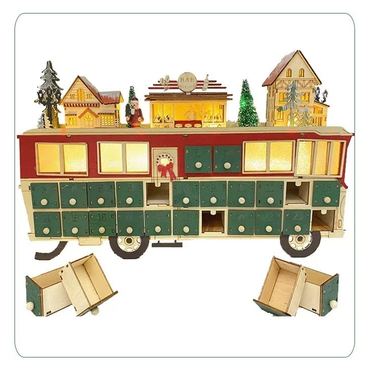 Wooden Bus Christmas Countdown Advent Calendar