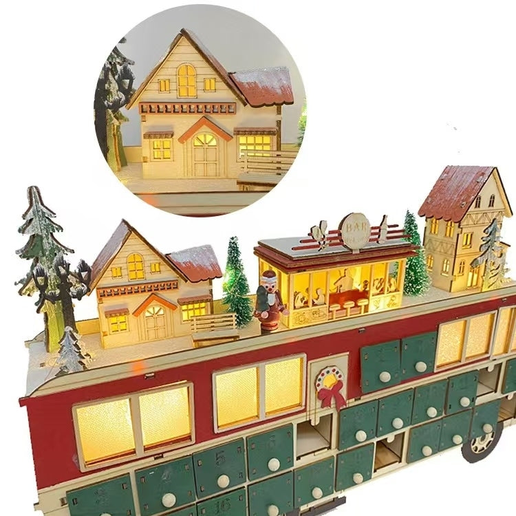 Wooden Bus Christmas Countdown Advent Calendar