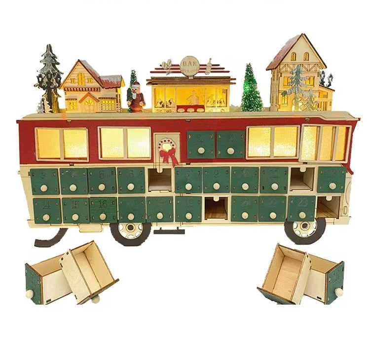 Wooden Bus Christmas Countdown Advent Calendar