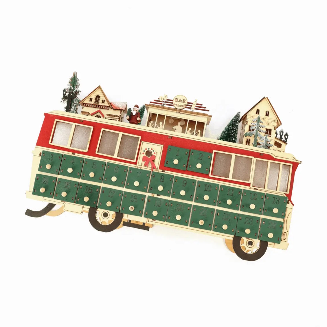 Wooden Bus Christmas Countdown Advent Calendar