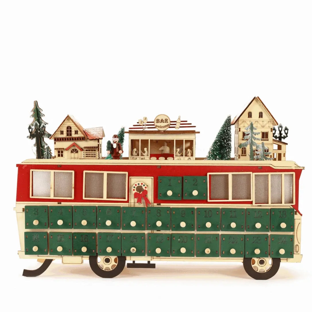 Wooden Bus Christmas Countdown Advent Calendar