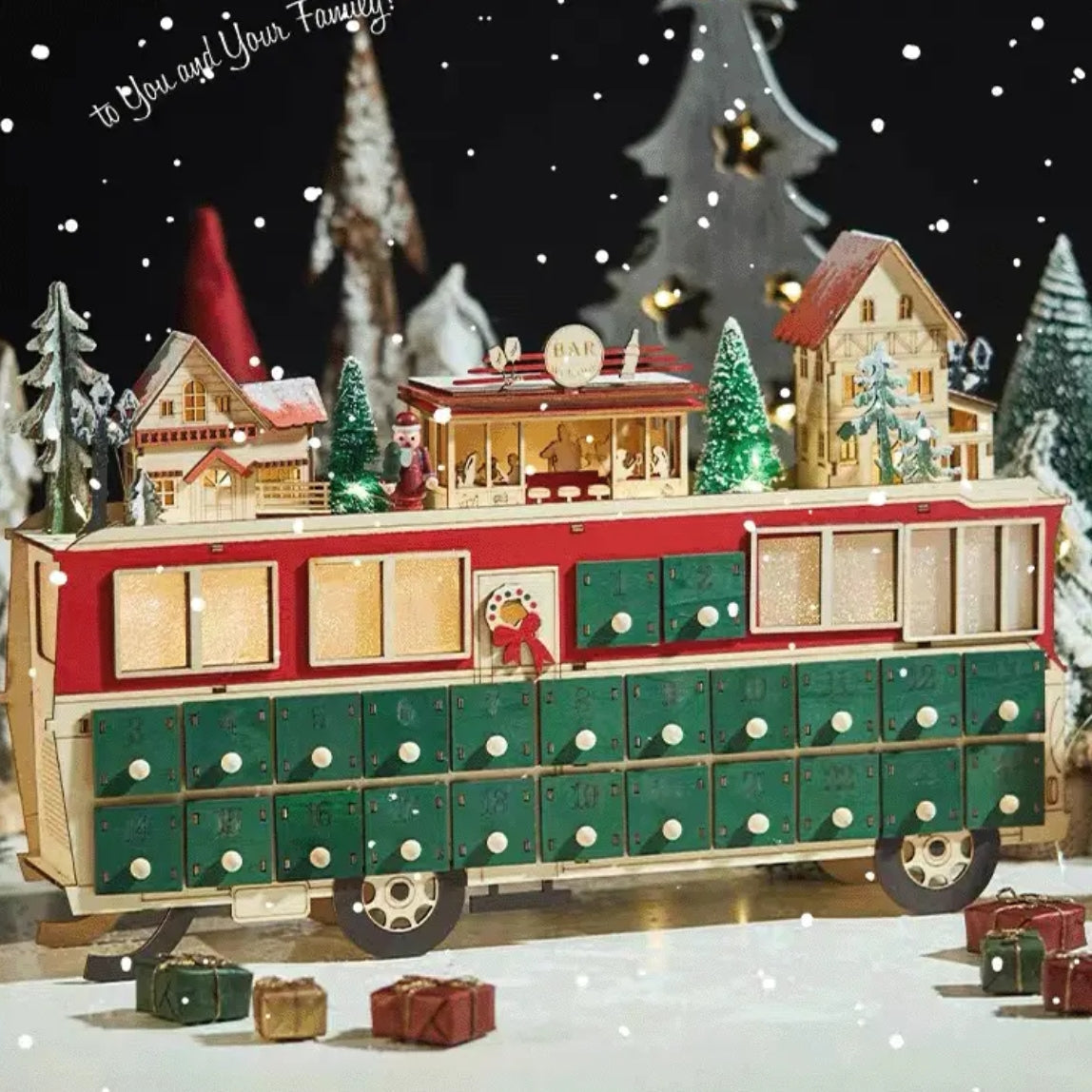 Wooden Bus Christmas Countdown Advent Calendar