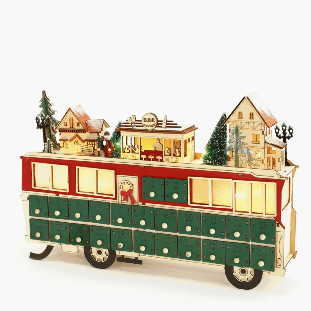 Wooden Bus Christmas Countdown Advent Calendar