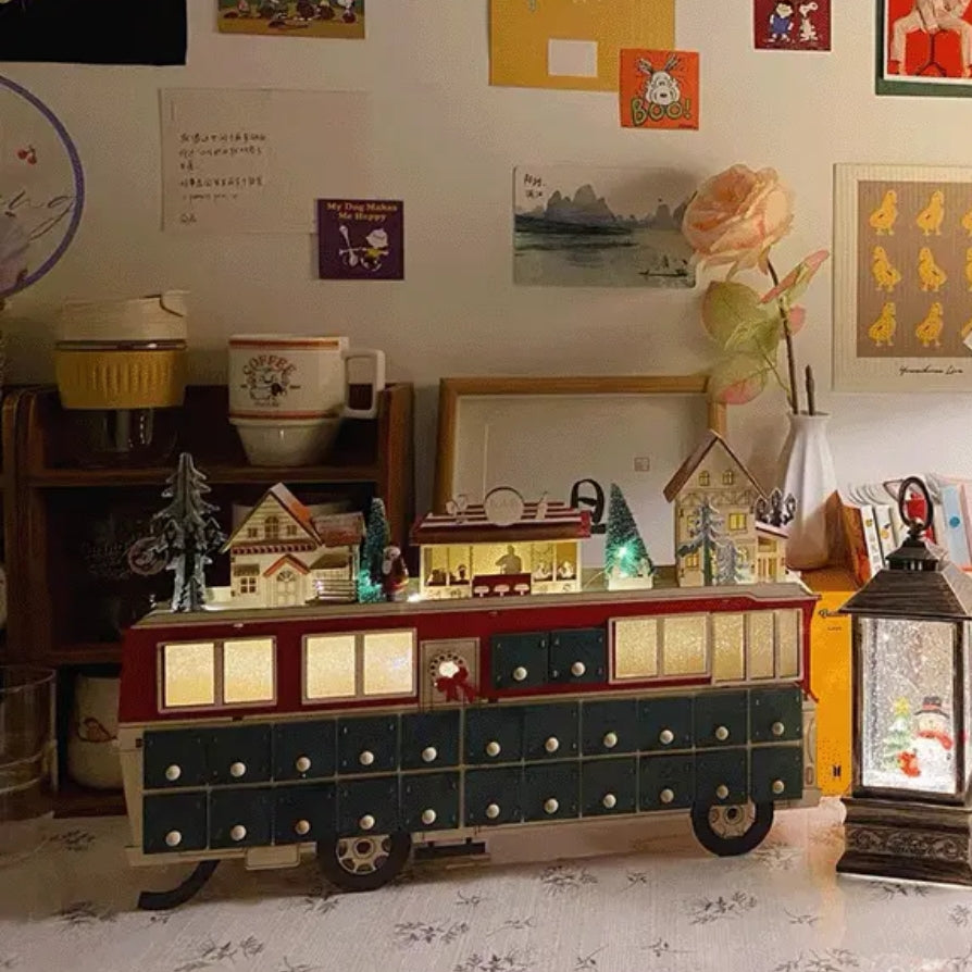 Wooden Bus Christmas Countdown Advent Calendar