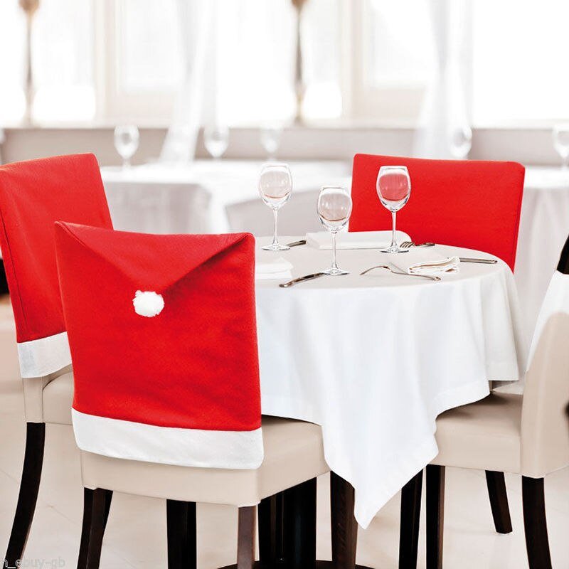 Christmas Santa Hat Chair Covers - Festive Chair Elegance - 4 piece set