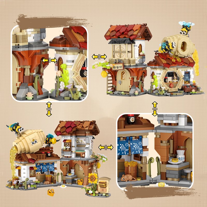 Ancient Honey Bee & Bacon Shops Micro Building Set Collection