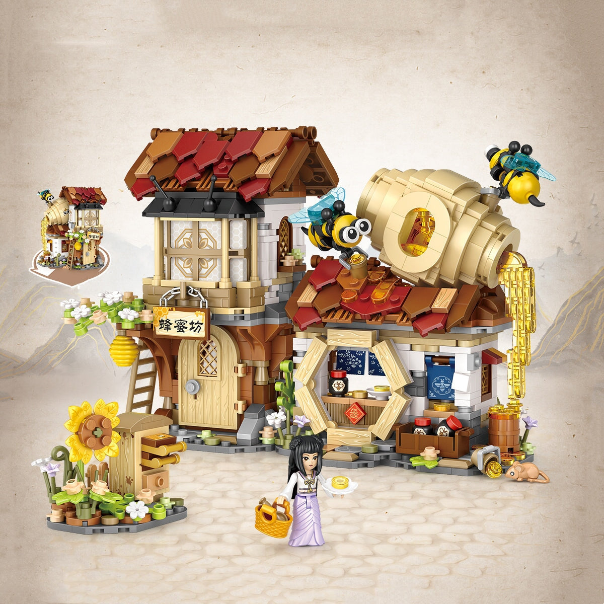 Ancient Honey Bee & Bacon Shops Micro Building Set Collection
