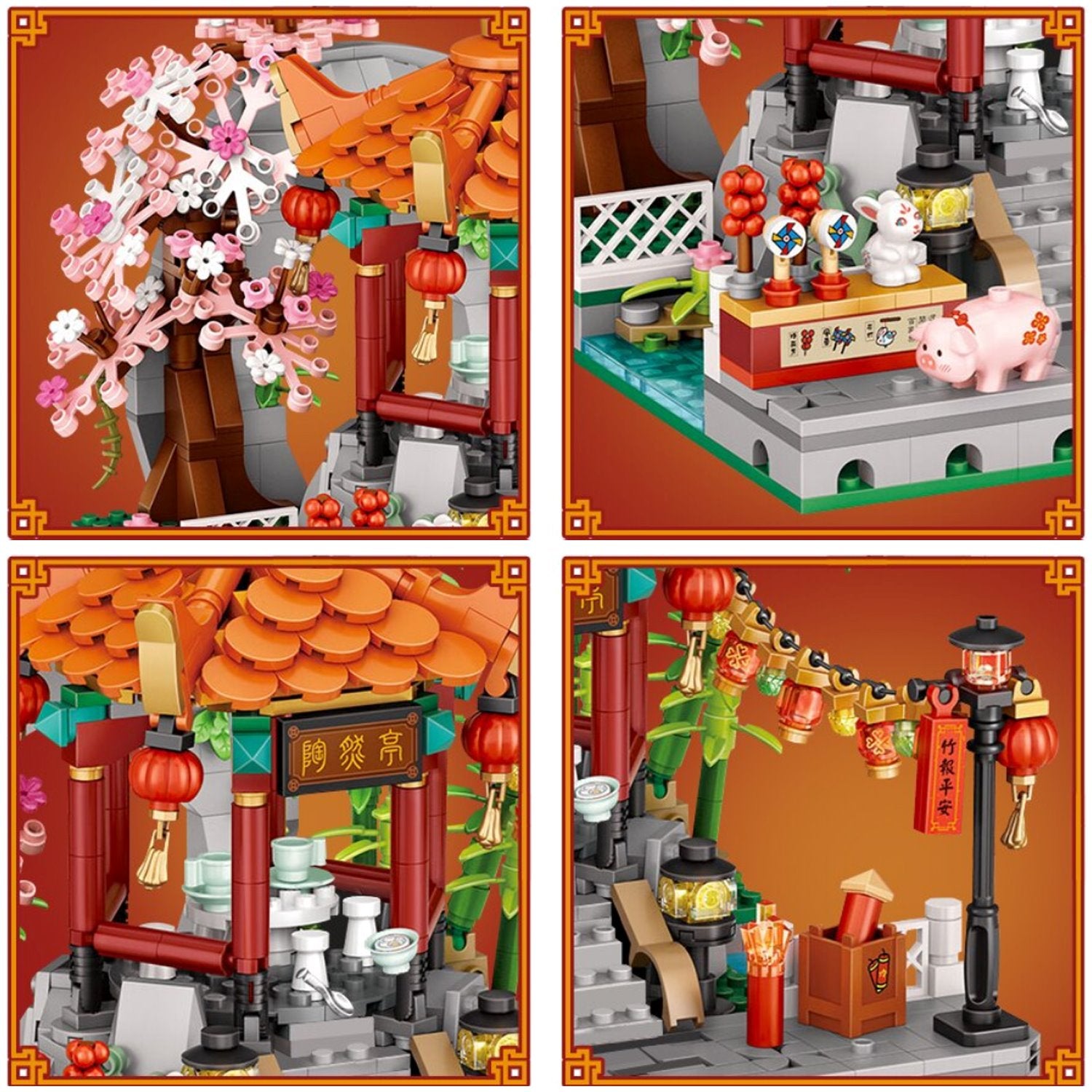 Chinese Street Lake Bridge Pavilion Teahouse Micro Building Set Collection