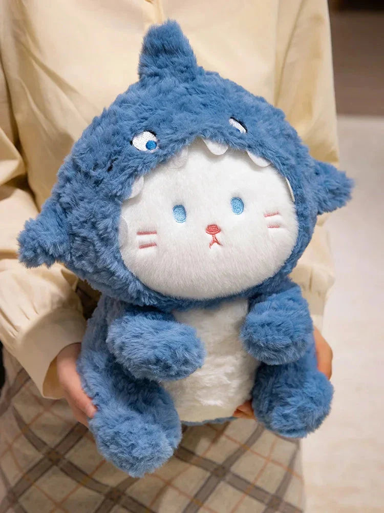 Fluffy Dog & Cat in Shark Outfit Plushie