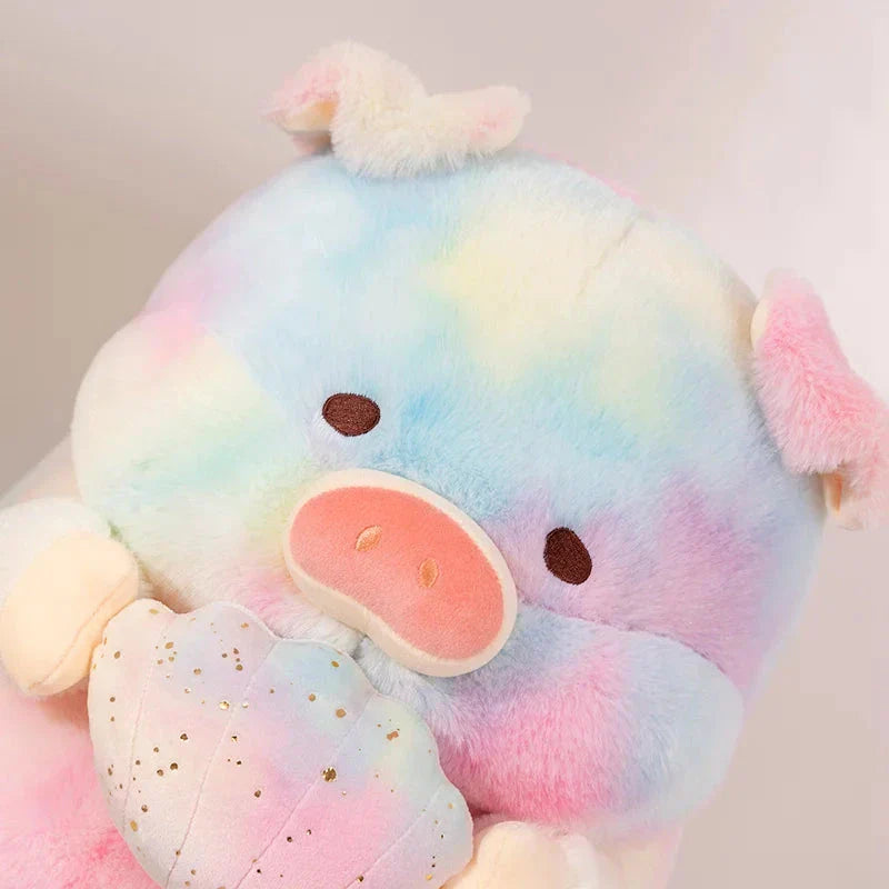 Galaxy Rainbow Pig Holding Shell Plushie