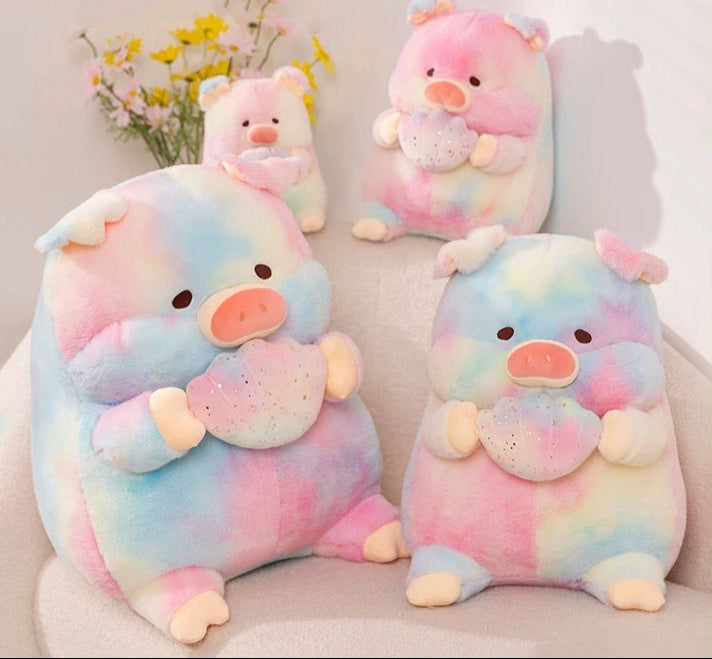 Galaxy Rainbow Pig Holding Shell Plushie