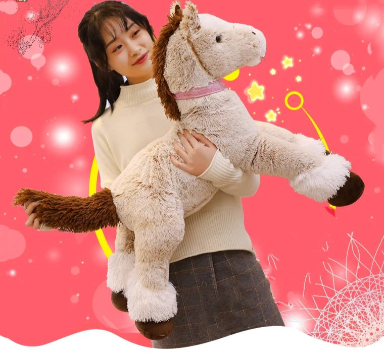 Giant Fluffy Brown Gray Horse Plushie
