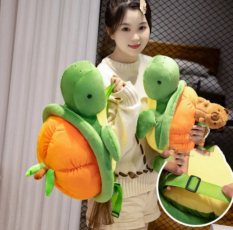 Green Orange Turtle Plush Backpack