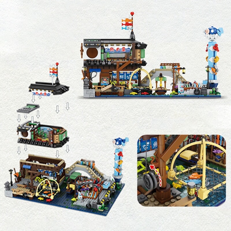 Japanese Seafood Store River Market Micro Building Blocks