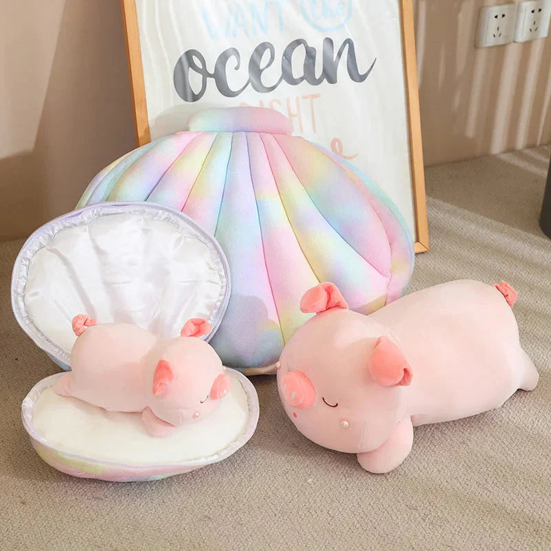 Jeju the Pig hiding in Shell Plushie
