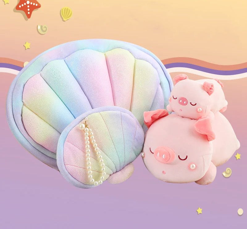Jeju the Pig hiding in Shell Plushie
