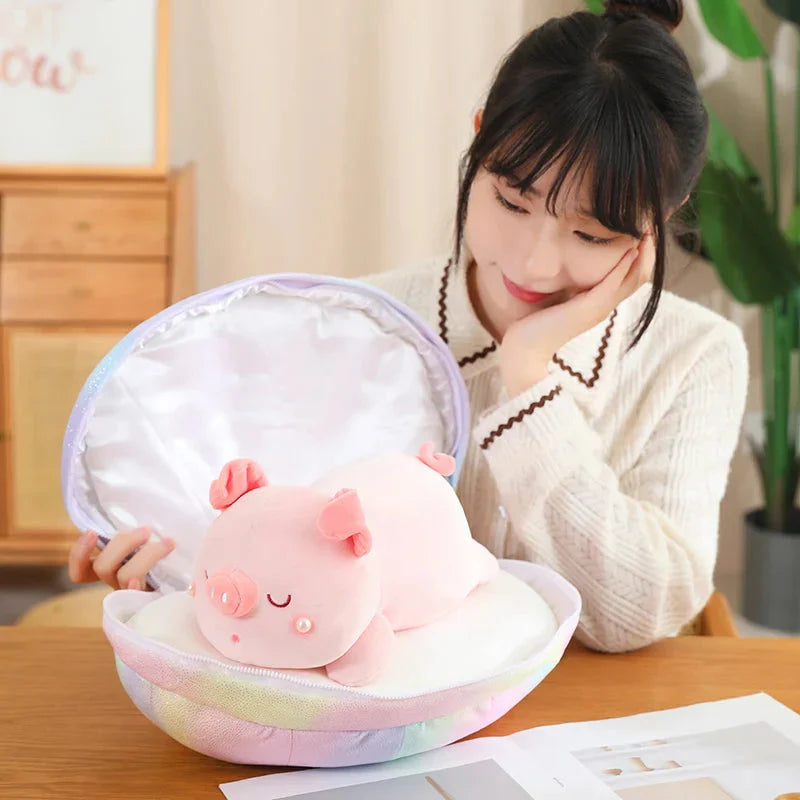 Jeju the Pig hiding in Shell Plushie