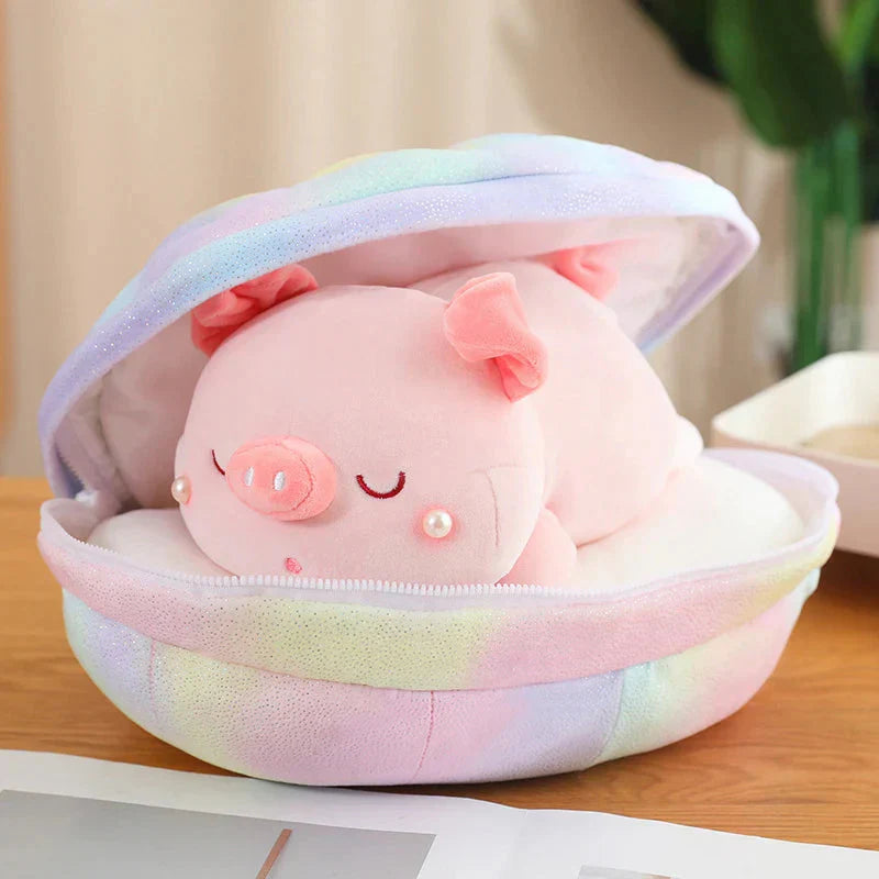 Jeju the Pig hiding in Shell Plushie