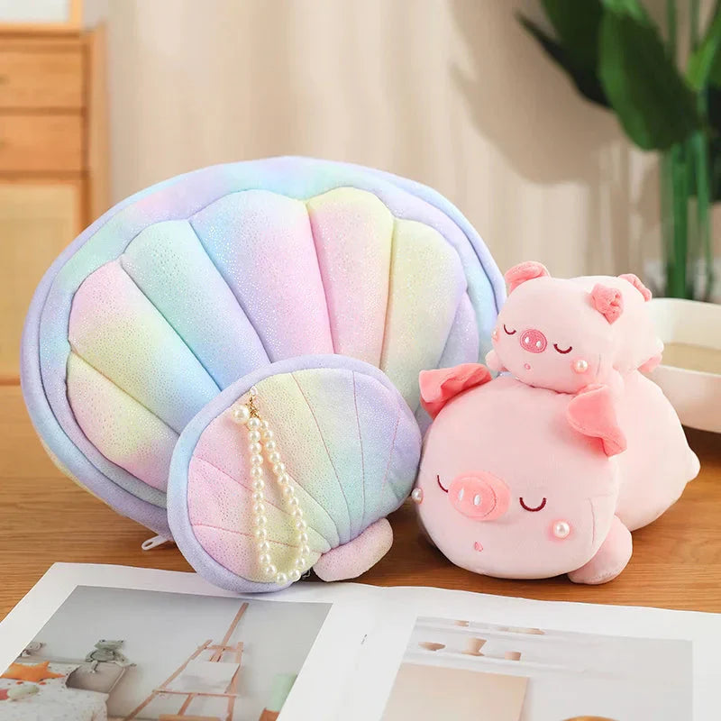 Jeju the Pig hiding in Shell Plushie