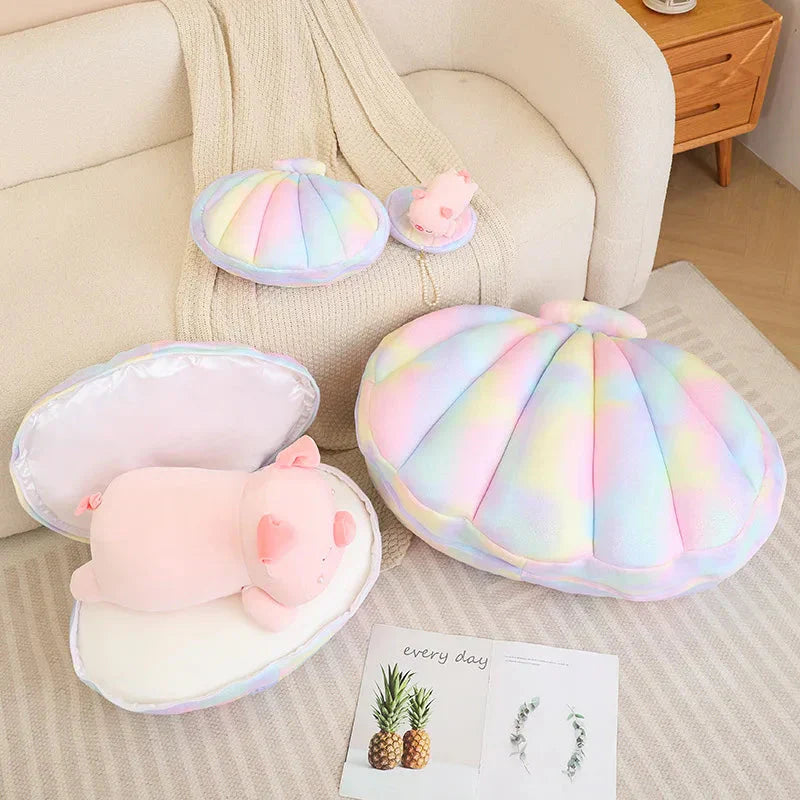 Jeju the Pig hiding in Shell Plushie