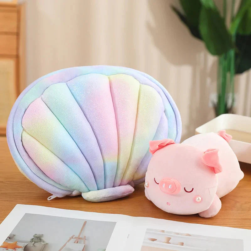 Jeju the Pig hiding in Shell Plushie