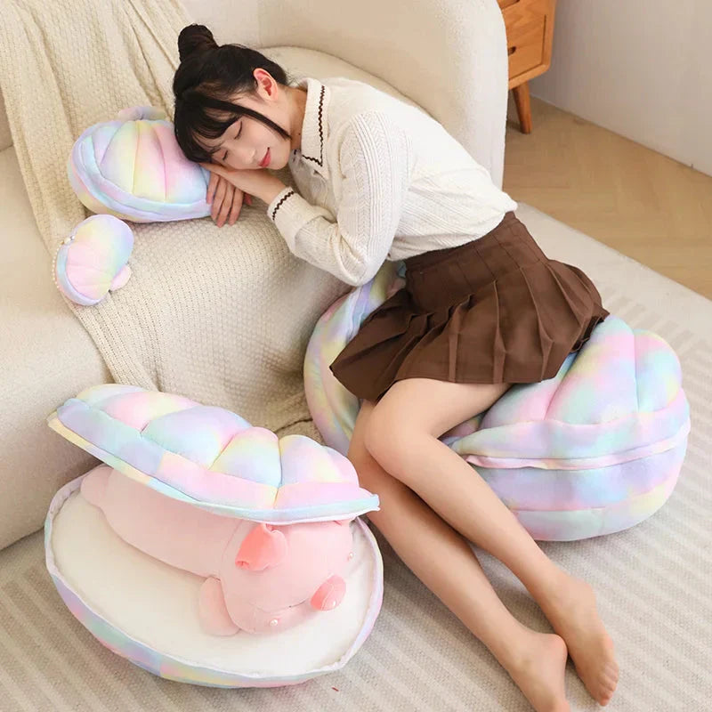 Jeju the Pig hiding in Shell Plushie