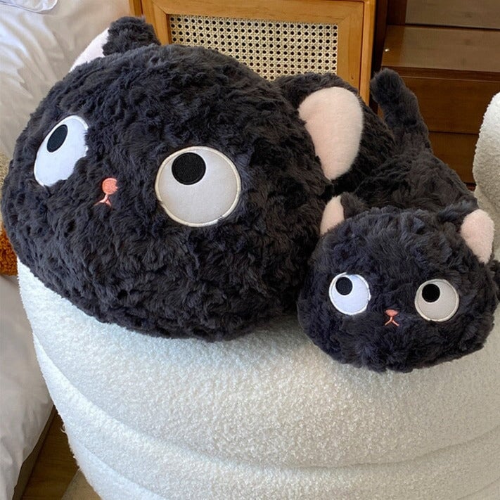 Jiji the Fluffy Black Cat Plushie Laying Down