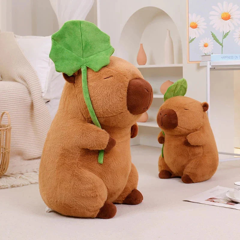 Kawaii Capybara Plushie Holding Leaf