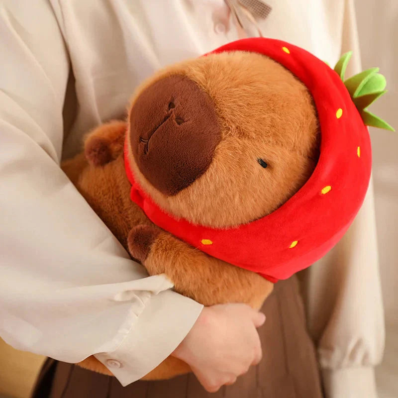 Kawaii Capybara with Strawberry Hat Plushie
