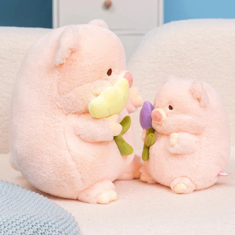 Kawaii Chunky Pig holding Flower Plushie