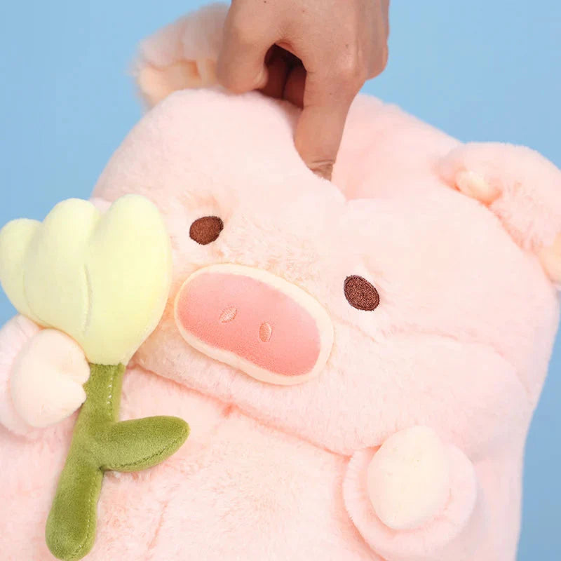 Kawaii Chunky Pig holding Flower Plushie
