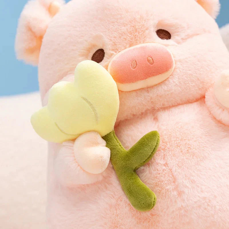 Kawaii Chunky Pig holding Flower Plushie