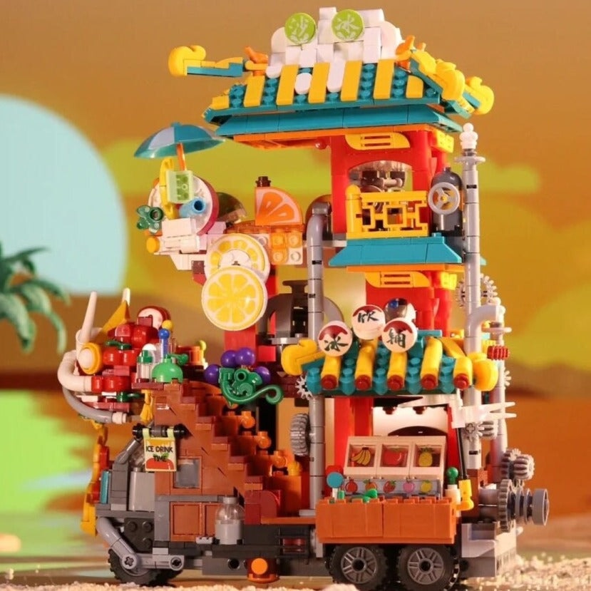 Lion Dance Street Truck Food Stall Micro Building Set